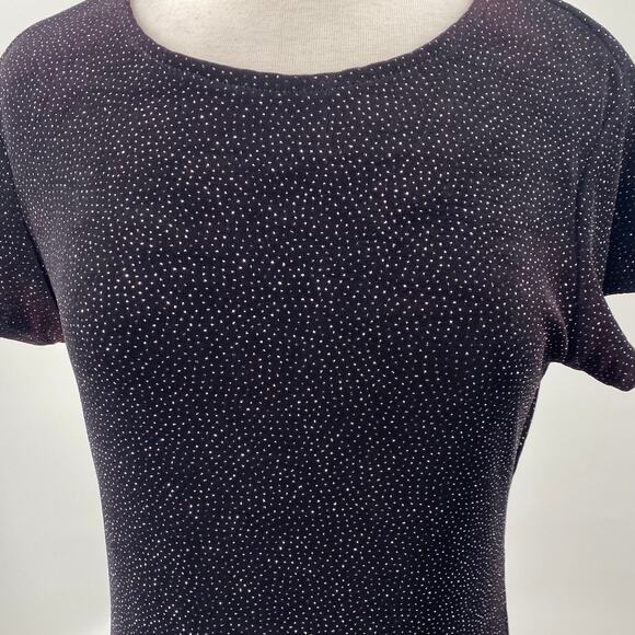 Vintage 90s Betsy & Adam Mini Dress Sparkle Stretch Knit Black Silver NEW Medium - Picture 3 of 9